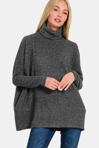 Banana Full Size Brushed Mélange HACCP Turtleneck Sweater