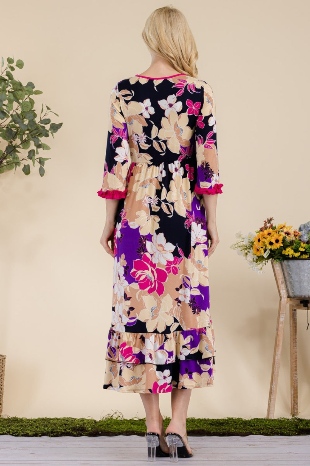 Full Size Floral Ruffled Midi Dress