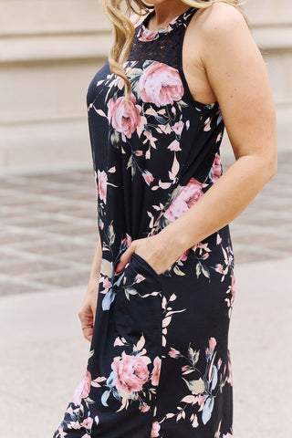 Full Size Foral Lace Detail Sleeveless Dress