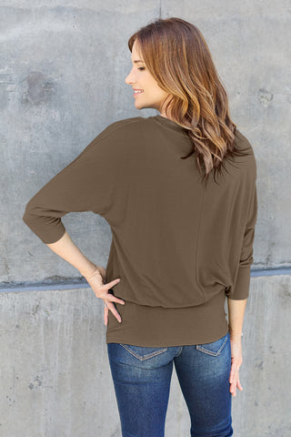 Full Size Round Neck Batting Sleeve Top