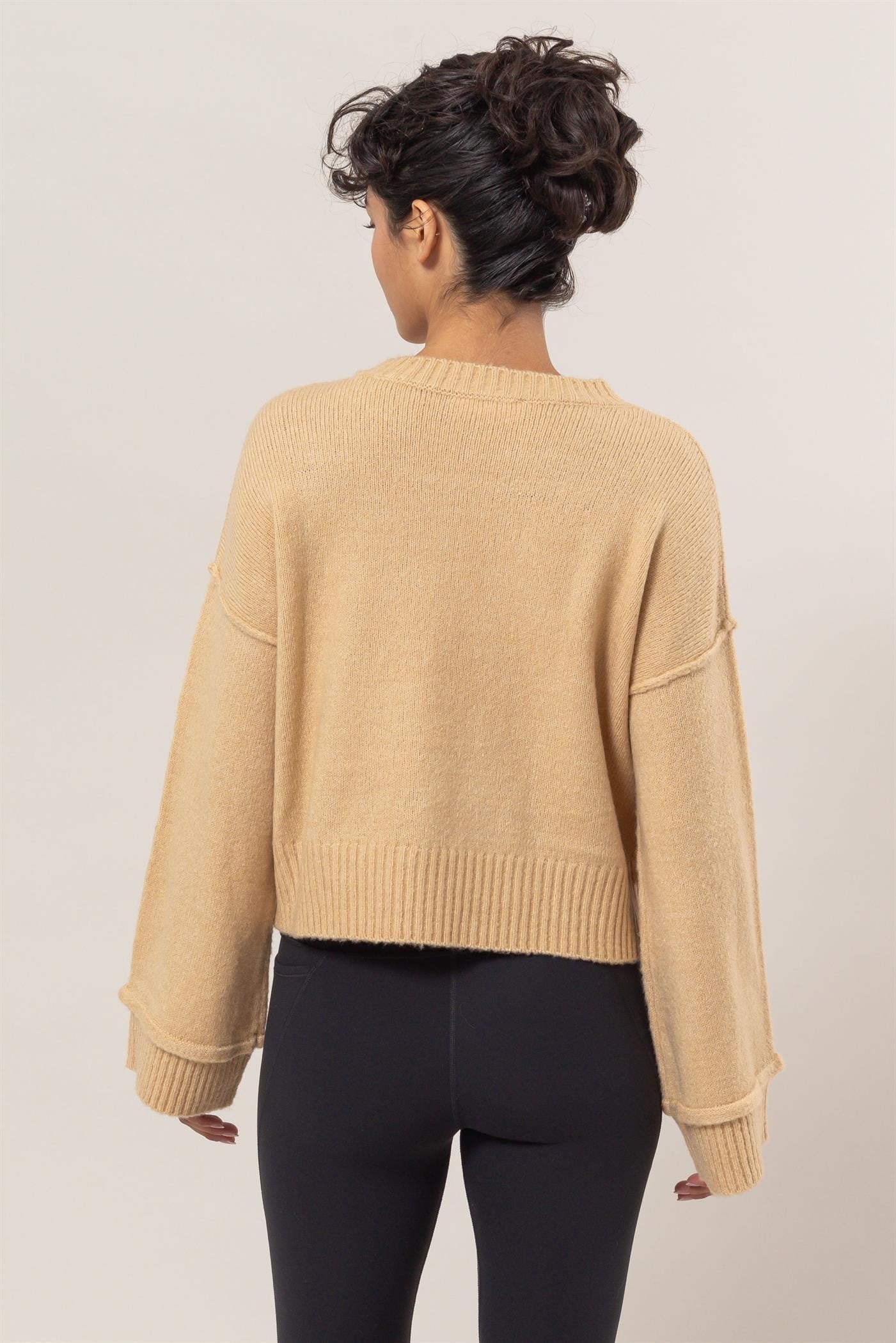 HAVE Round Neck Dropped Shoulder Ribbed Sweater