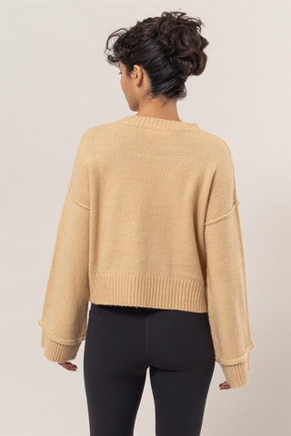 HAVE Round Neck Dropped Shoulder Ribbed Sweater