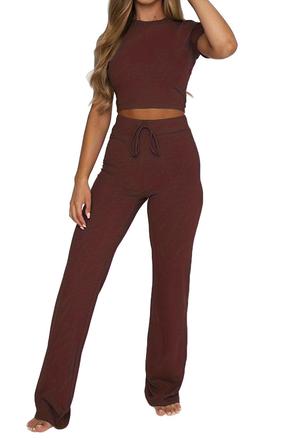 Round Neck Short Sleeve Top and Pants Set