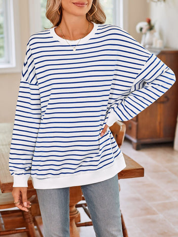 Striped Round Neck Long Sleeve Sweatshirt