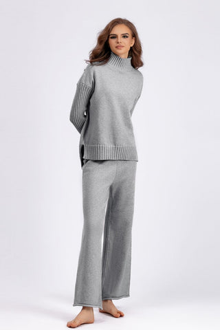 Basic Be High-Low Turtleneck Long Sleeve Top and Pants Sweater Set