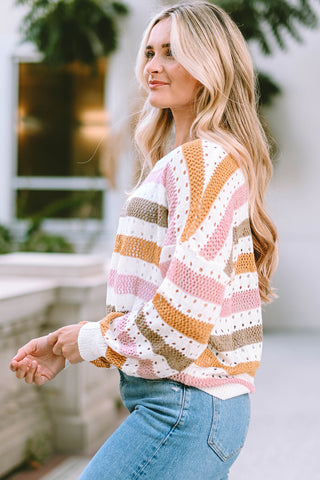 Striped Round Neck Long Sleeve Knit Top