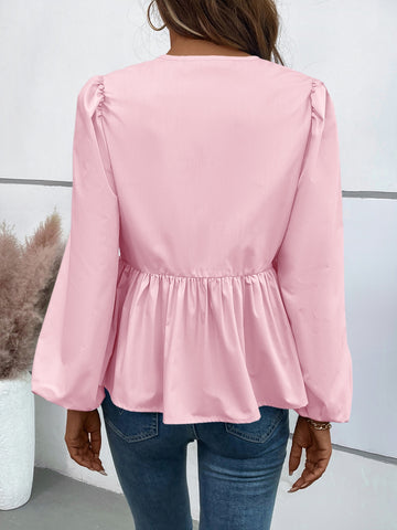 Peplus Tied Long Sleeve Blouse