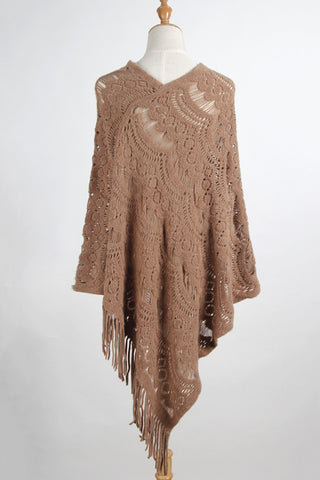 Fringe  Surplice Cape Sleeve Poncho