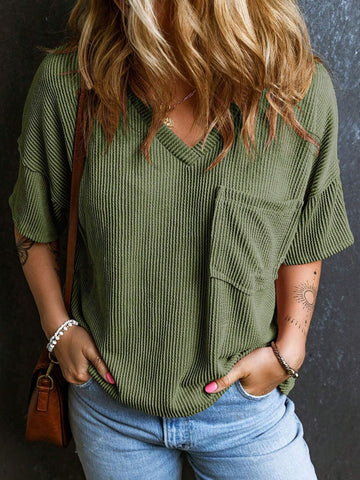 Textured V-Neck Half Sleeve T-Shirt