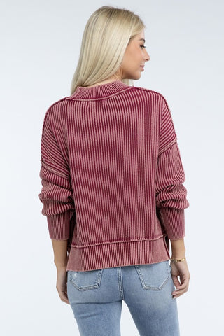 Washed Side Slit Oversize Cropped Sweater