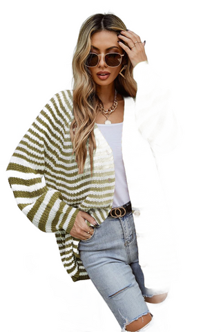 Striped Button Up Long Sleeve Cardigan