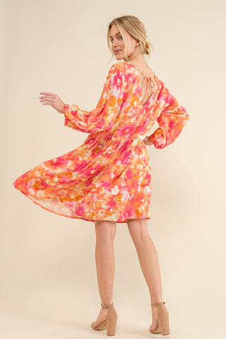 Full Size Printed Tie Back Long Sleeve Dress