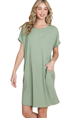 Ribbed Round Neck Short Sleeve Dress