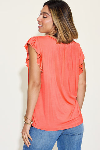 Full Size Notched Ruffled Short Sleeve T-Shirt