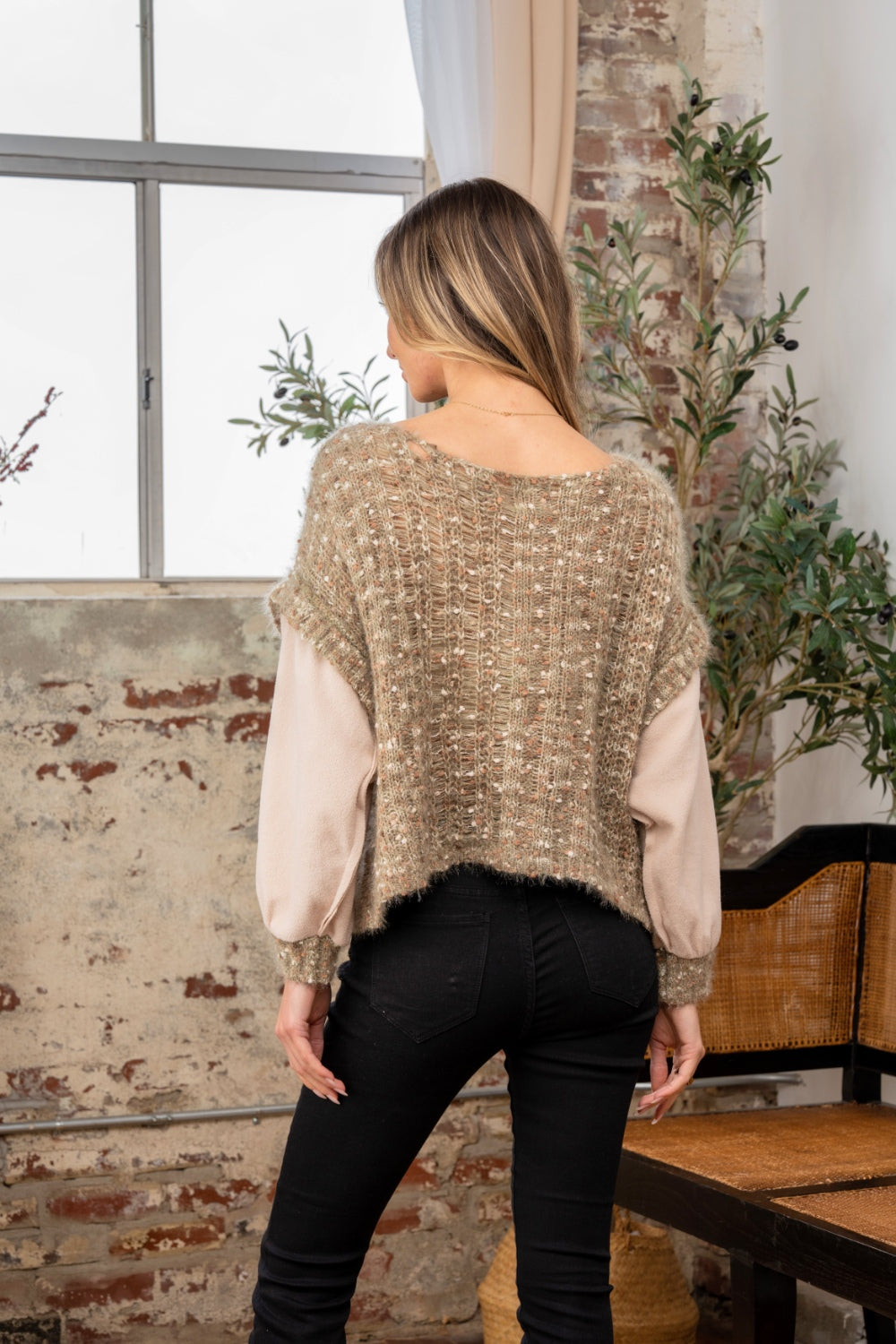 Full Size Fuzzy Long Sleeve Knit Top