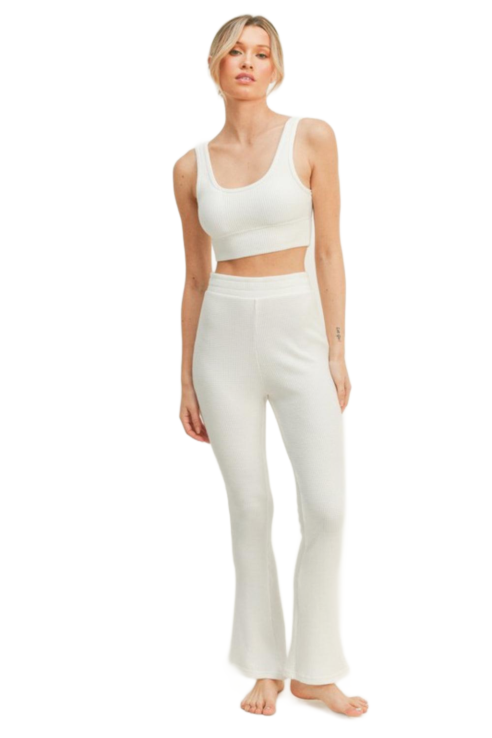 Waffle Tank and High Waist Flare Pants Set