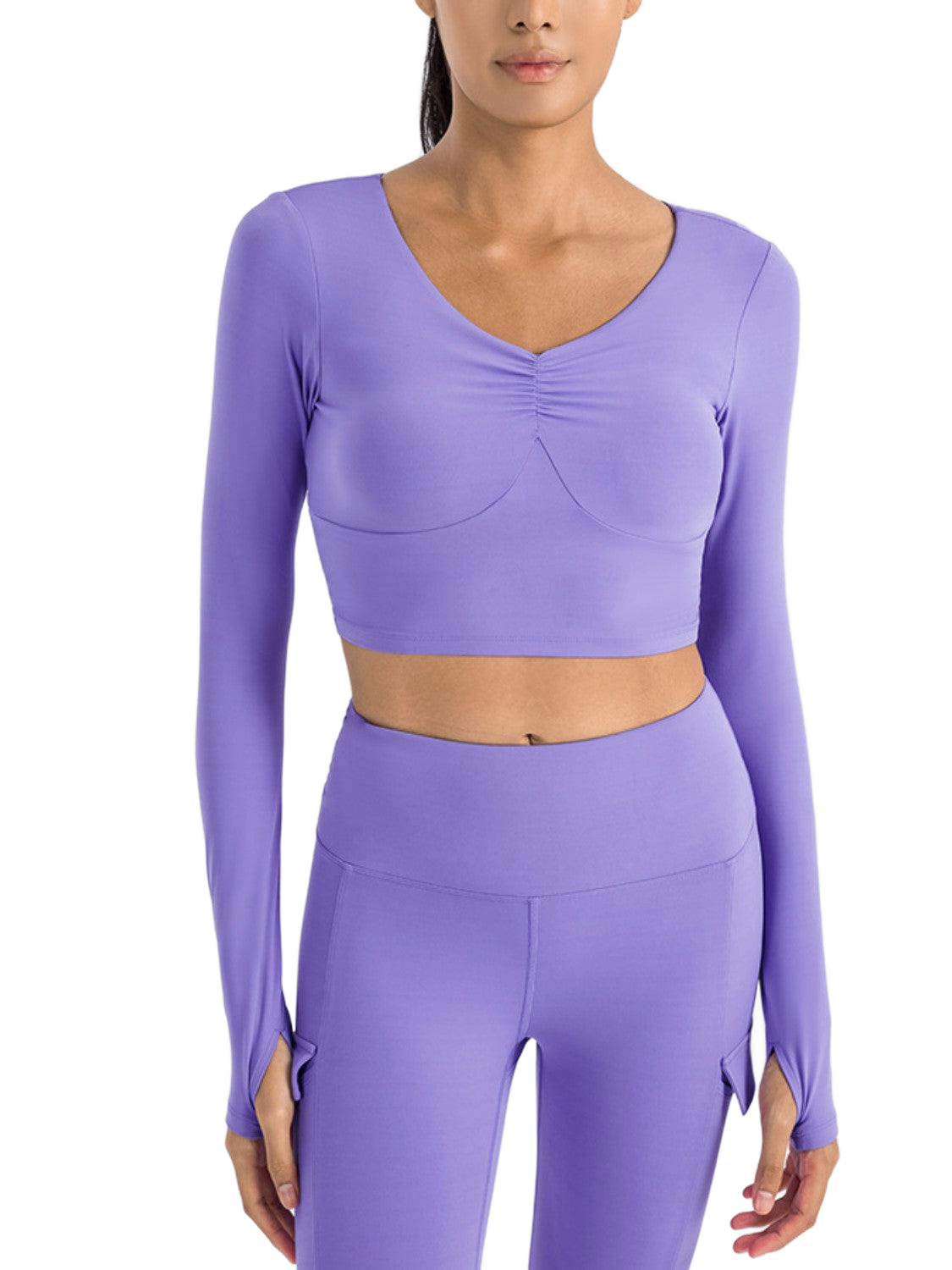 Ruched Cropped Long Sleeve Sports Top