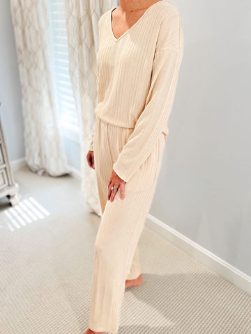 V-Neck Long Sleeve Top and Pants Set