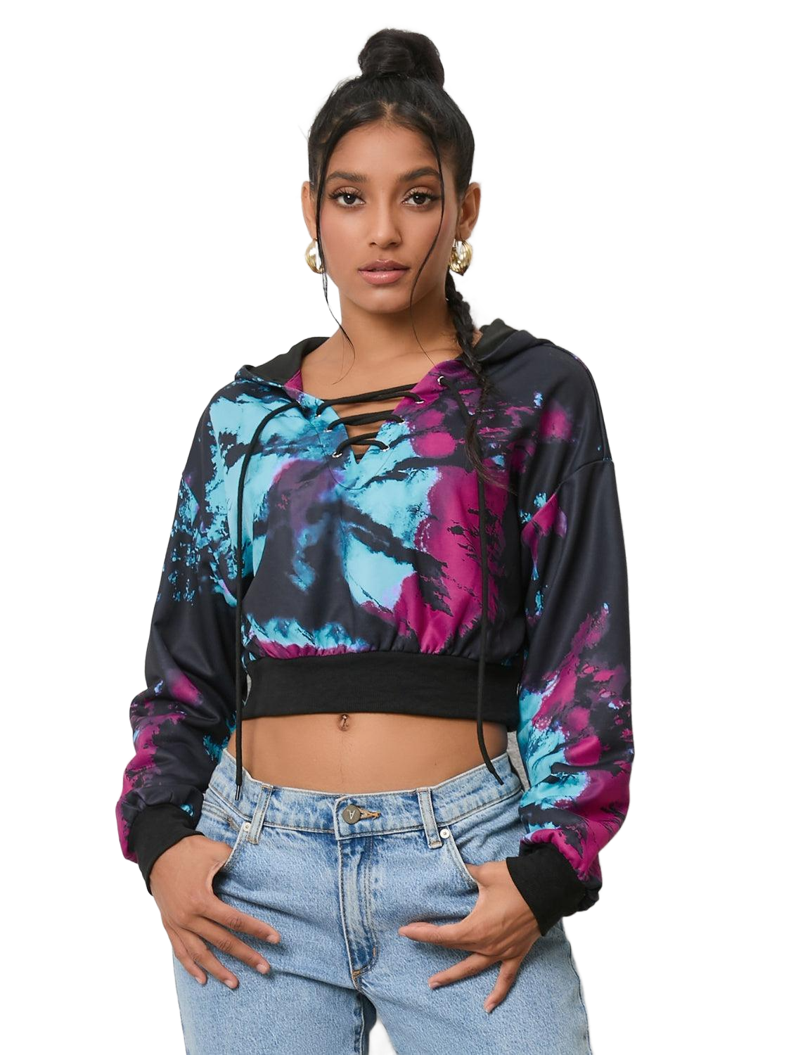 Tie-Dye Lace-Up Hoodie