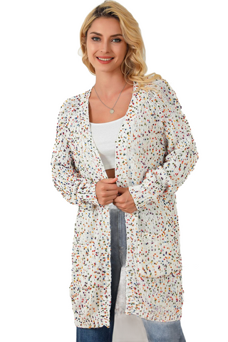 Feathered Open Front Long Sleeve Cardigan