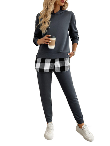 Plaid Long Sleeve Hooded Top and Pants Set