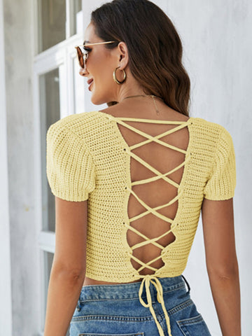 Lace-Up  Square Neck Sweater