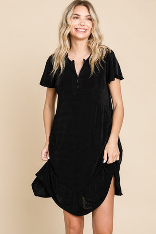 Full Size Short Sleeve Ruffled Asymmetric Hem Dress