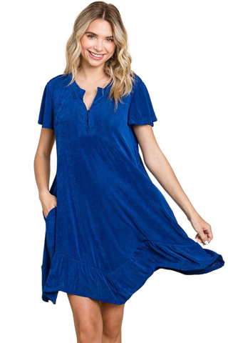 Full Size Short Sleeve Ruffled Asymmetric Hem Dress