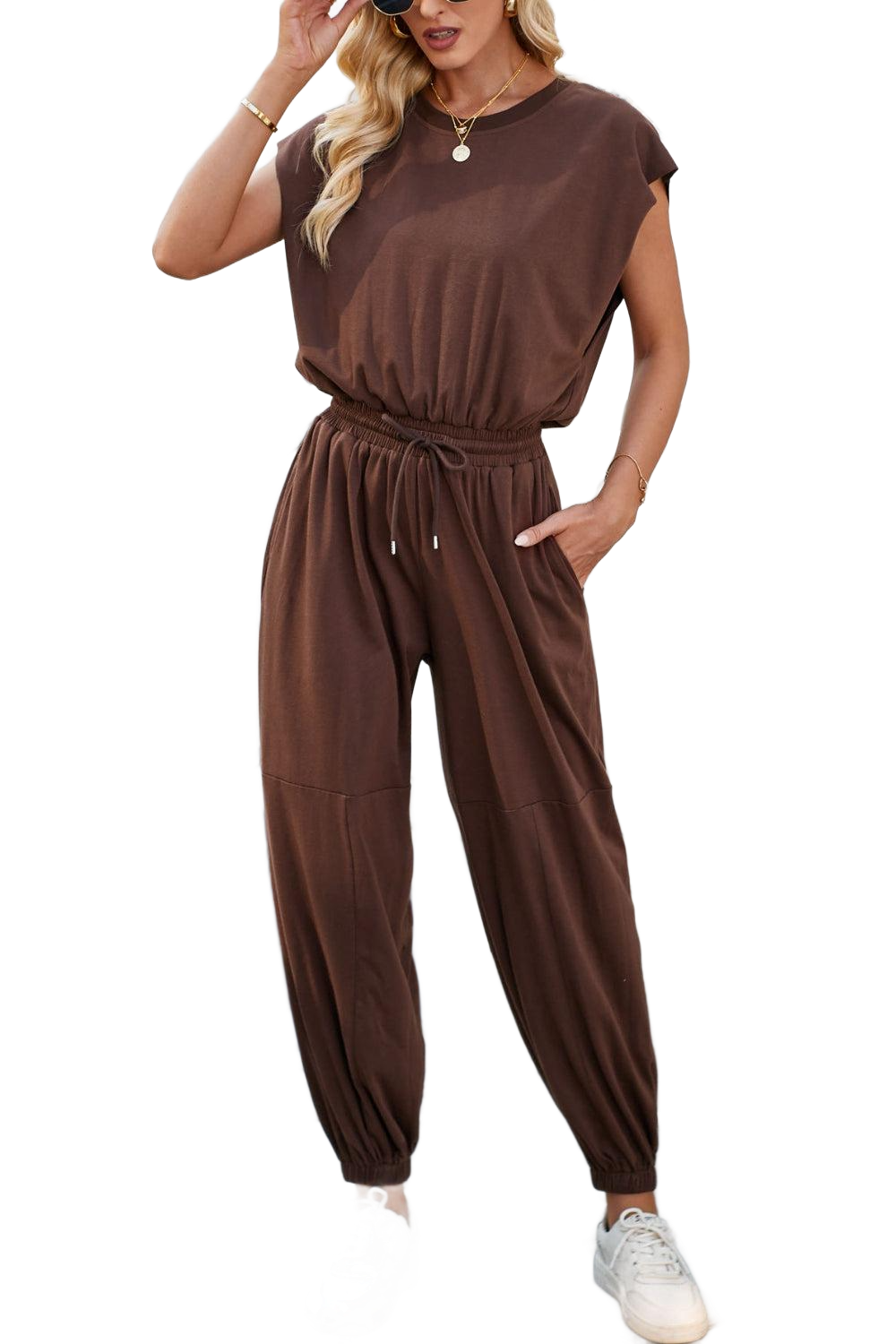 Round Neck Cap Sleeve Jumpsuit