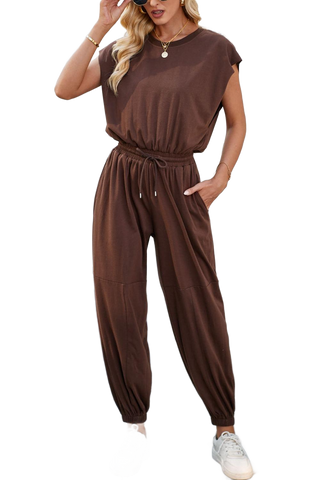 Round Neck Cap Sleeve Jumpsuit