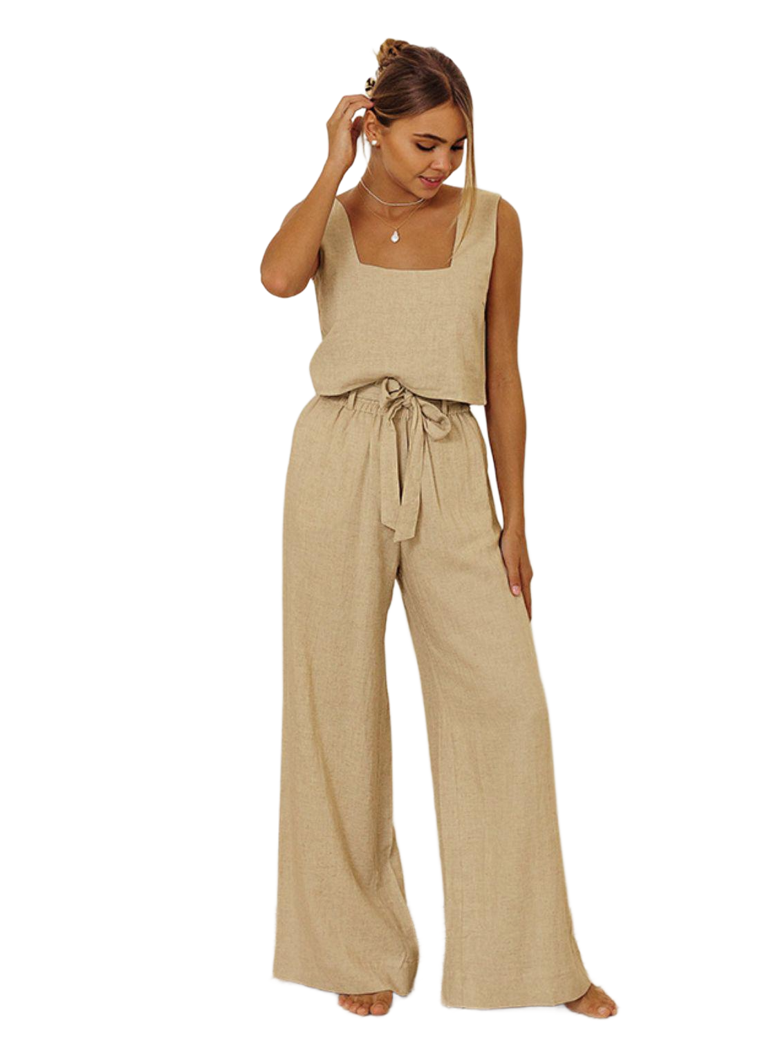 Square Neck Sleeveless Top and Pants Set