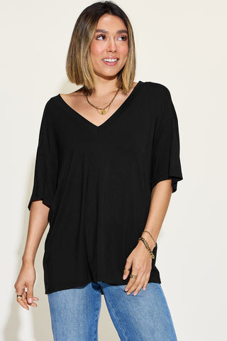 Full Size V-Neck Drop Shoulder T-Shirt