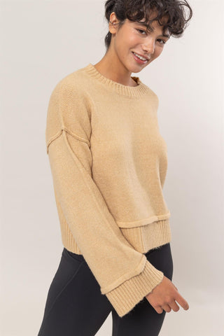 HAVE Round Neck Dropped Shoulder Ribbed Sweater