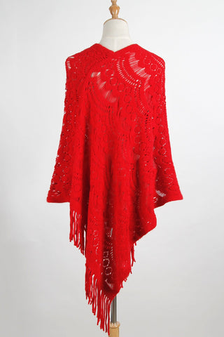 Fringe  Surplice Cape Sleeve Poncho