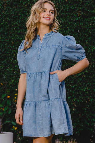 I Washed Tiered Mini Denim Dress