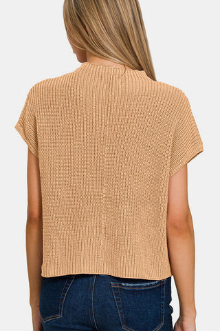 Mock Neck Short Sleeve Cropped Sweater