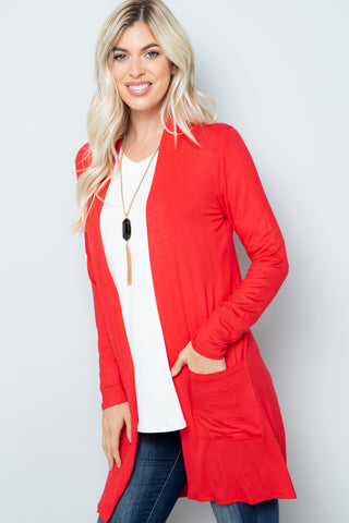 Full Size Open Front Cardigan with Pockets