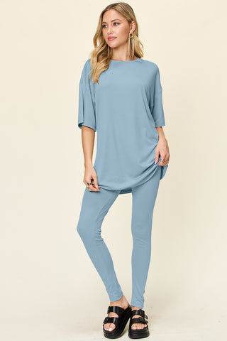 Full Size Round Neck Dropped Shoulder T-Shirt and Leggings Set