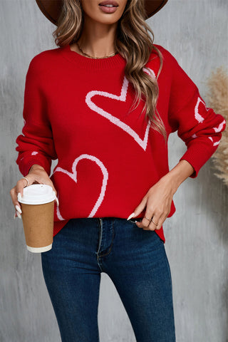 Heart Dropped Shoulder Long Sleeve Sweater