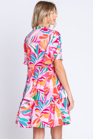 Printed Short Sleeve Ruffle Hem Dress