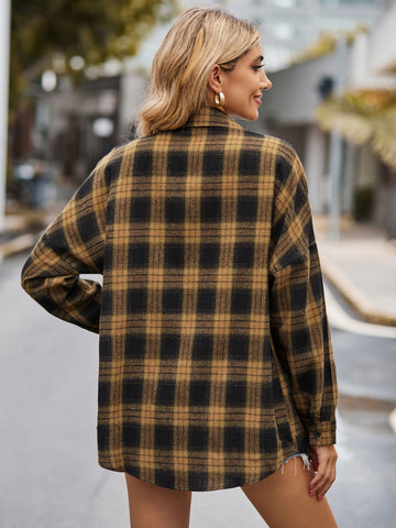 Plaid Collared Neck Button Down Jacket