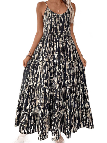 Printed Scoop Neck Maxi Camo Dress