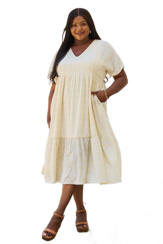 Spring Baby Full Size Kimono Sleeve Midi Dress in Cream