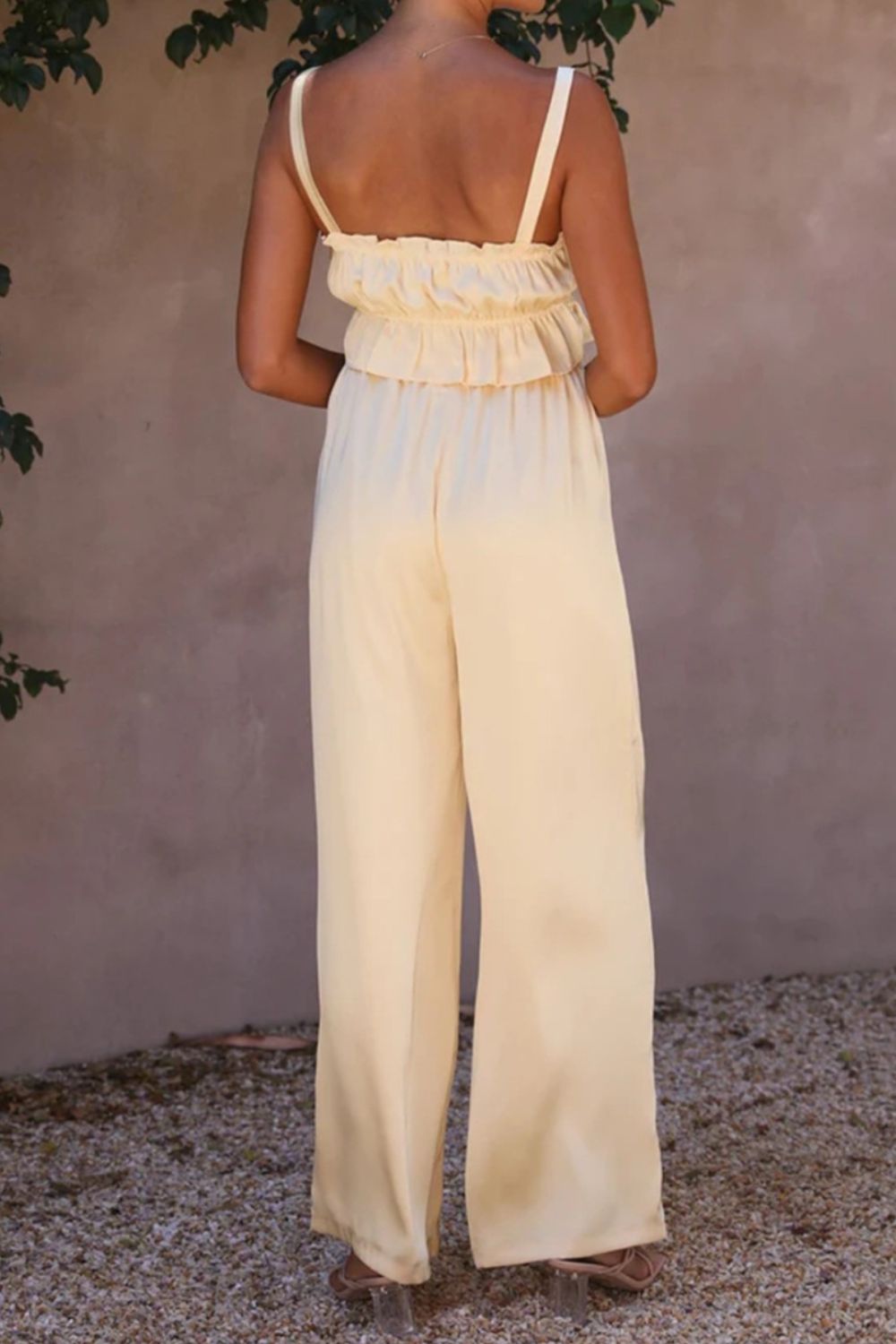 Ruffled Sleeveless Top and Wide Leg Pants Set