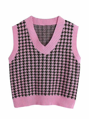 Hounds tooth V-Neck Sweater Vest