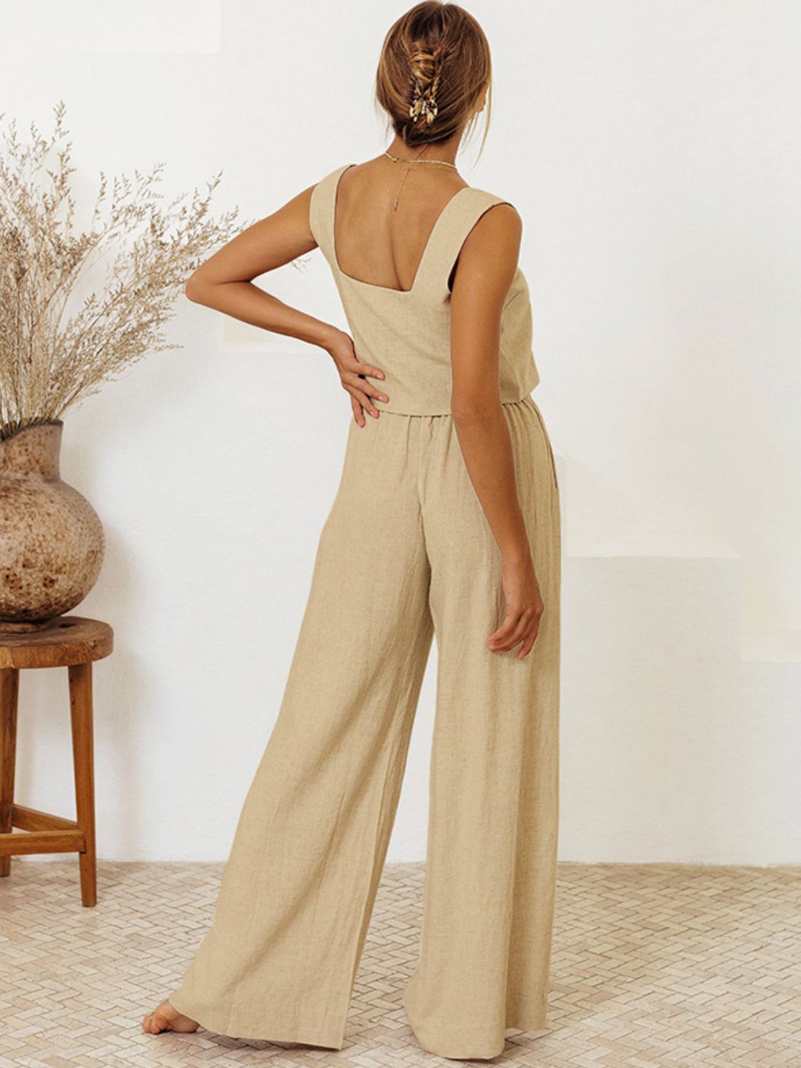 Square Neck Sleeveless Top and Pants Set