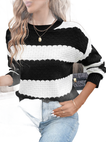 Striped Round Neck Long Sleeve Sweater