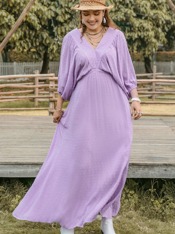 Plus Size  V-Neck Midi Dress