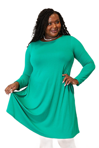 Full Size Long Sleeve Flare Dress with Pockets