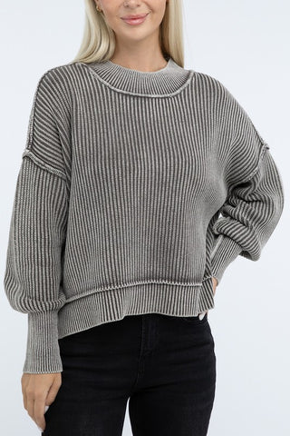 Washed Side Slit Oversize Cropped Sweater